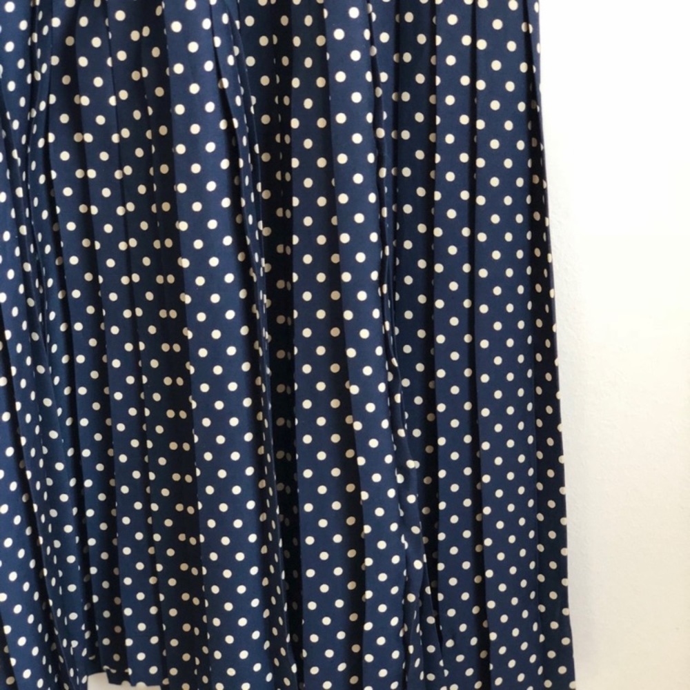 Madewell Alexa Chung sz 0 blue polka dot 100% silk tea dress drop waist pleated - Picture 6 of 8
